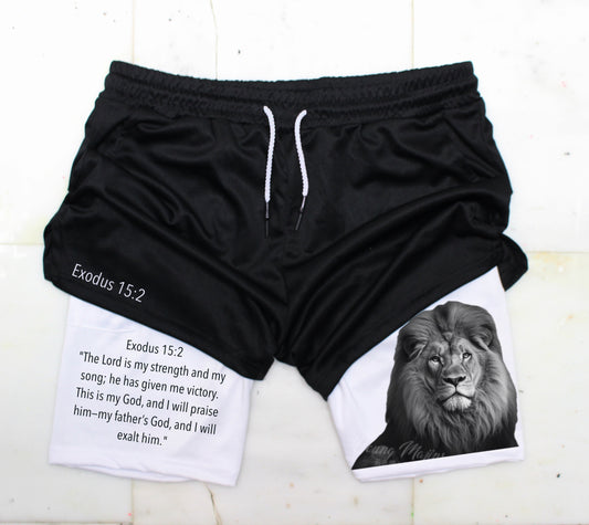 Religion Gym Shorts (Exodus 15:2)