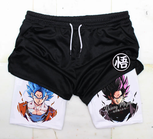 Goku Blue Vs. Goku Black Rose "Anime" Gym Shorts